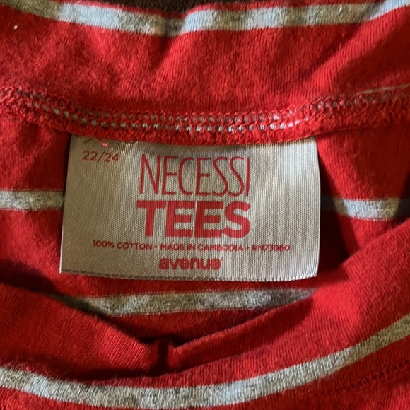 Red @ grey striped top by Necessitees - Picture 2 of 2